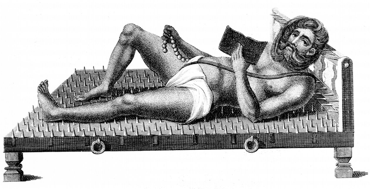 Pararum Soatuntre Perkasanund hindu filozófus vastüskékből álló ágyon fekve, 1811 alkotó: Unbekannt