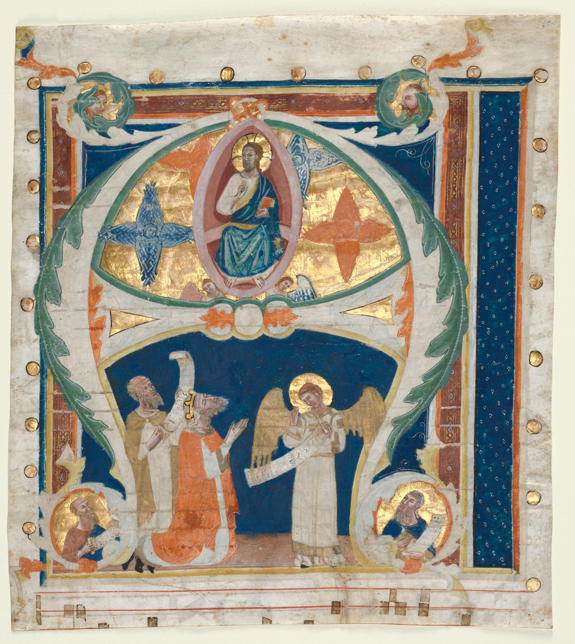 Historiált Initial A Kivágva egy Graduálból: Krisztus felségében Dávid királlyal..., c. 1300-1340. alkotó: Unbekannt