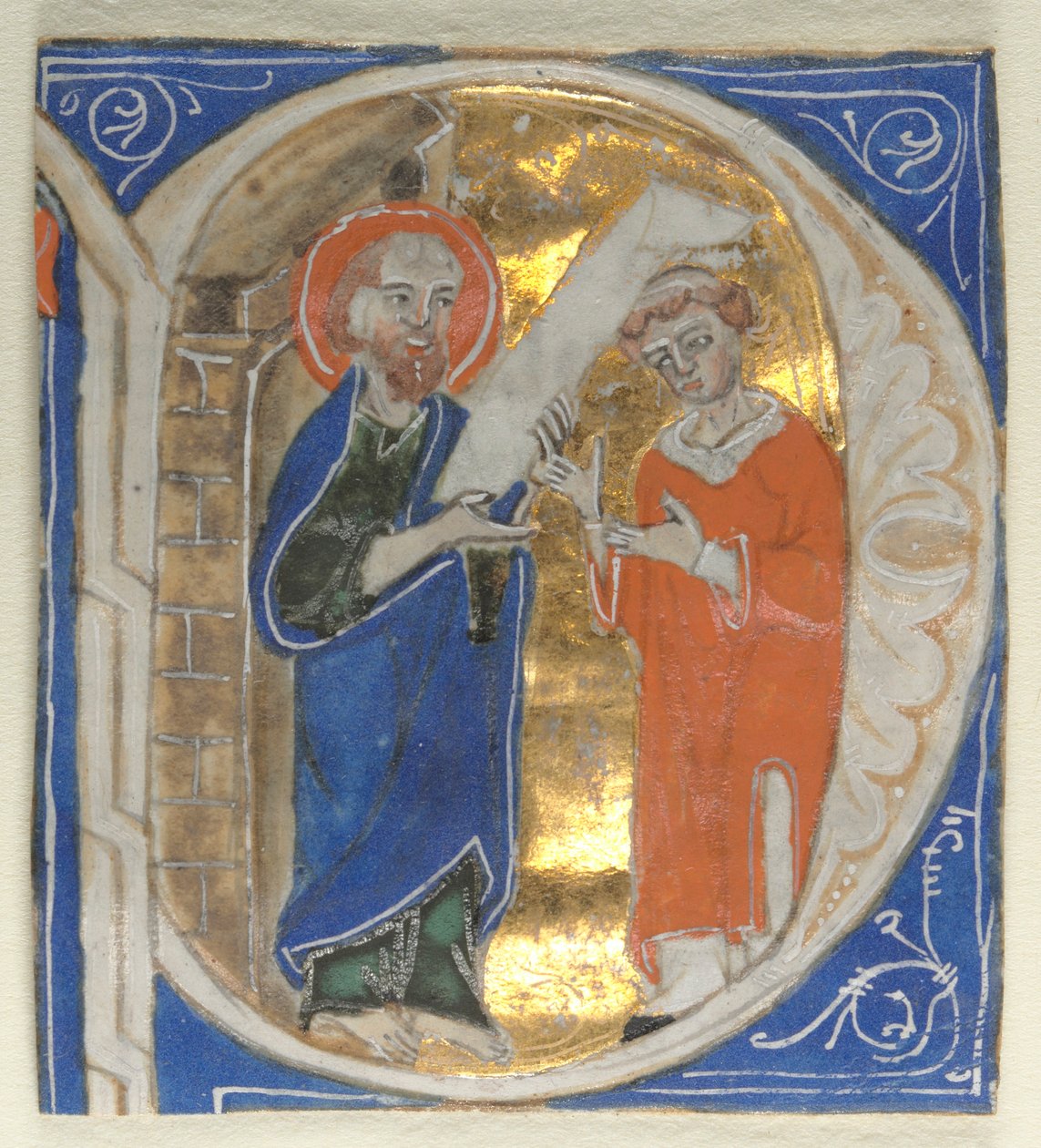 Történelmi kezdeti, kivágott Bibliából: Szent Pál és egy klerikus, 1200-as évek. alkotó: Unbekannt