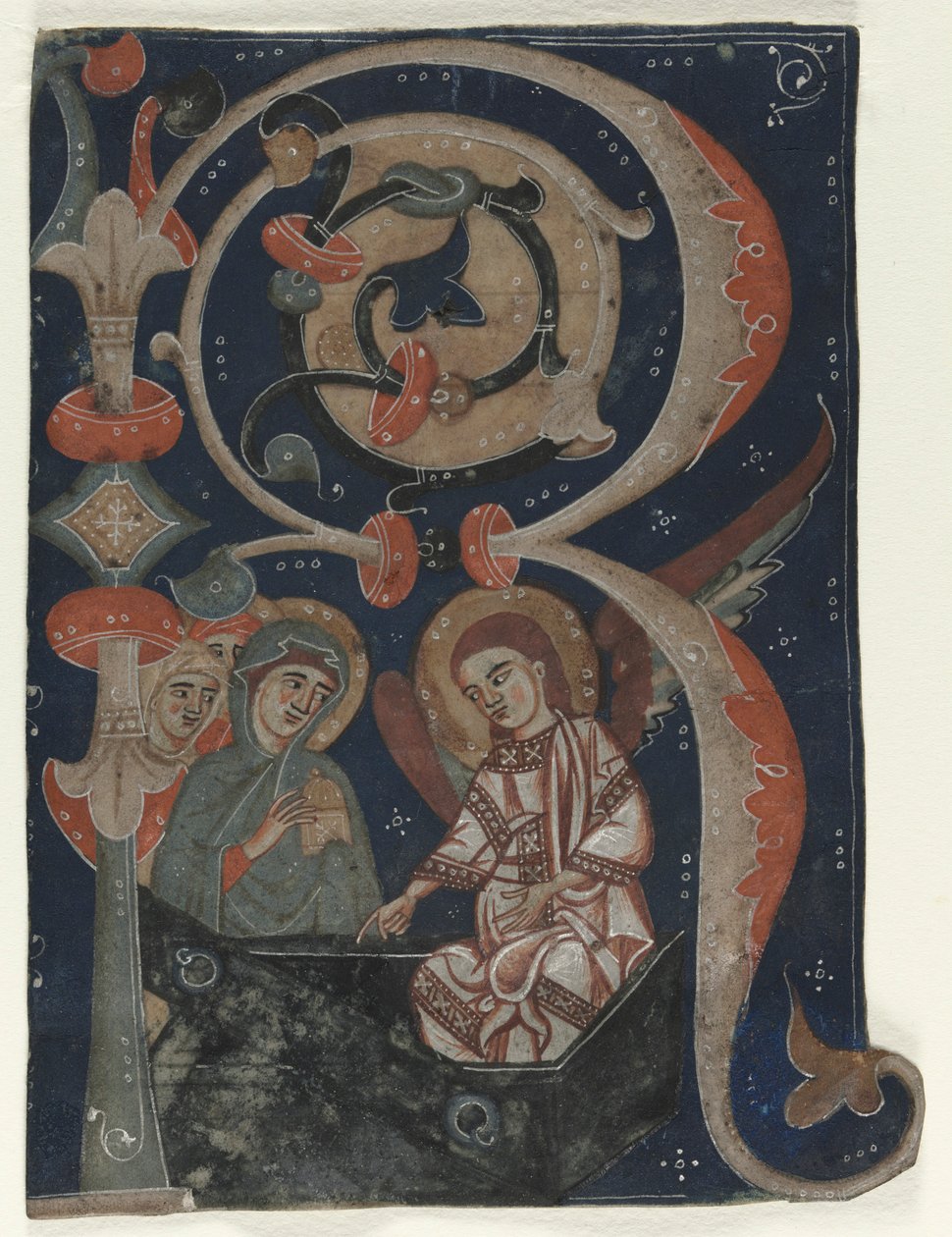 Historiated Initial R Kivágva egy Graduálból: The Three Marys at the Tomb, c. 1200-1230. alkotó: Unbekannt