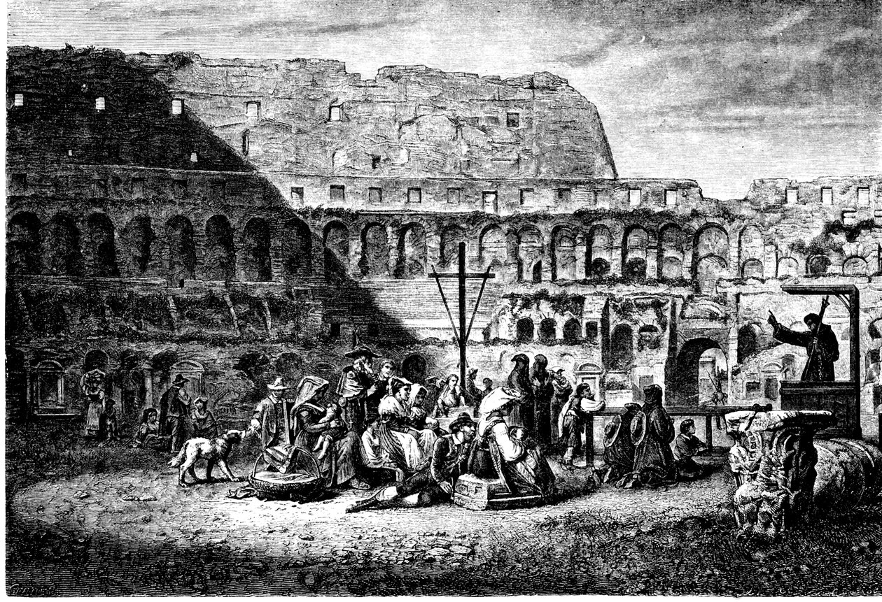 Az ókori Róma története. A nagyböjti prédikáció a Colosseum belsejében. Nyomtatás 1800 alkotó: Unbekannt