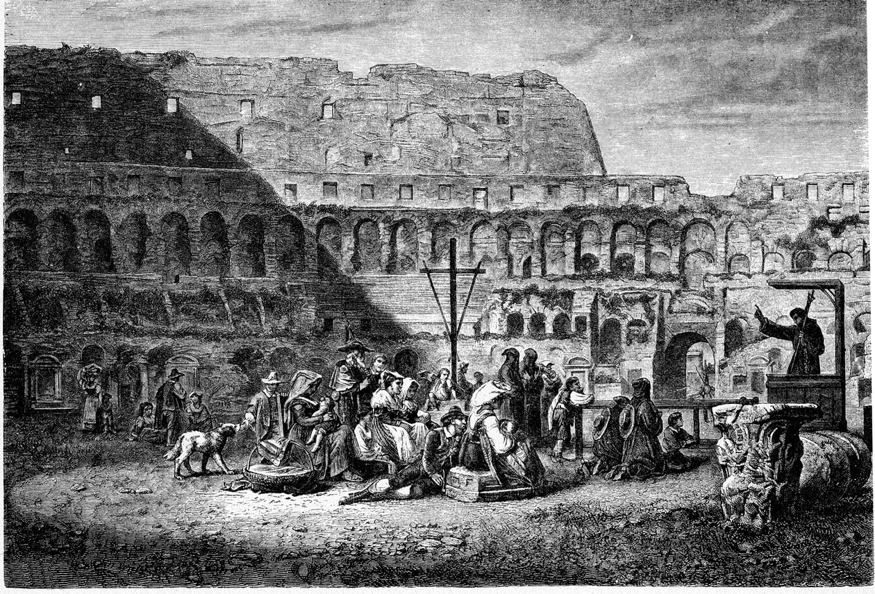 Az ókori Róma története. A nagyböjti prédikáció a Colosseum belsejében. Nyomtatás 1800 alkotó: Unbekannt