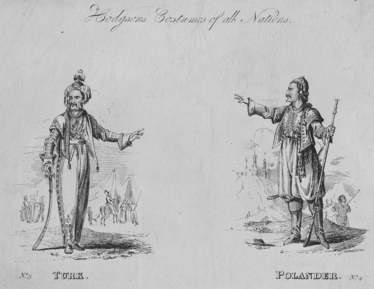 Minden nemzet Hodgsons jelmezei: No.3 - Török, No.4 - Lengyel, c1822. alkotó: Unbekannt