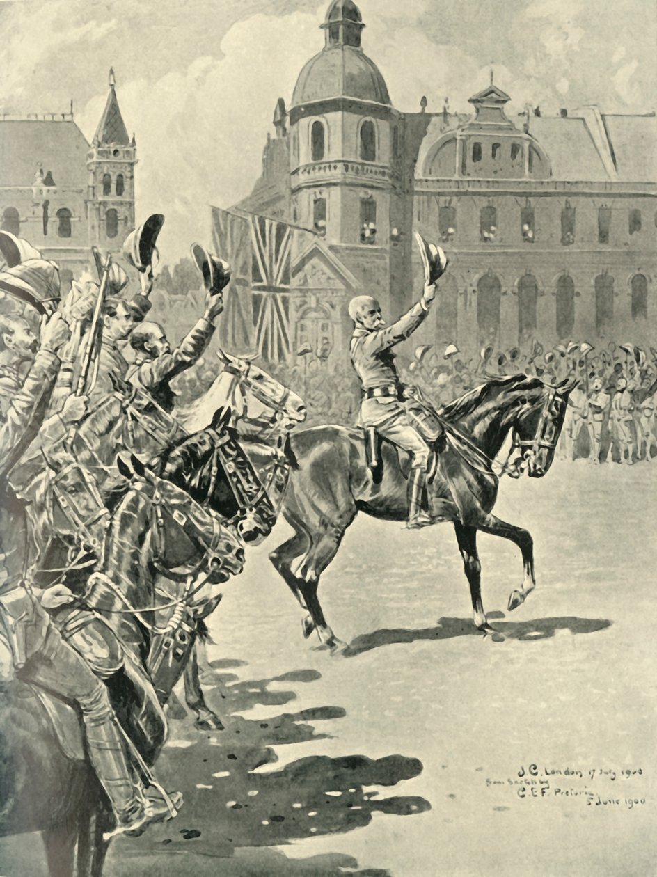 A brit zászló kitűzése Pretoriában: Lord Roberts éljenzés a királynőért, 1900, 1901. alkotó: Unbekannt