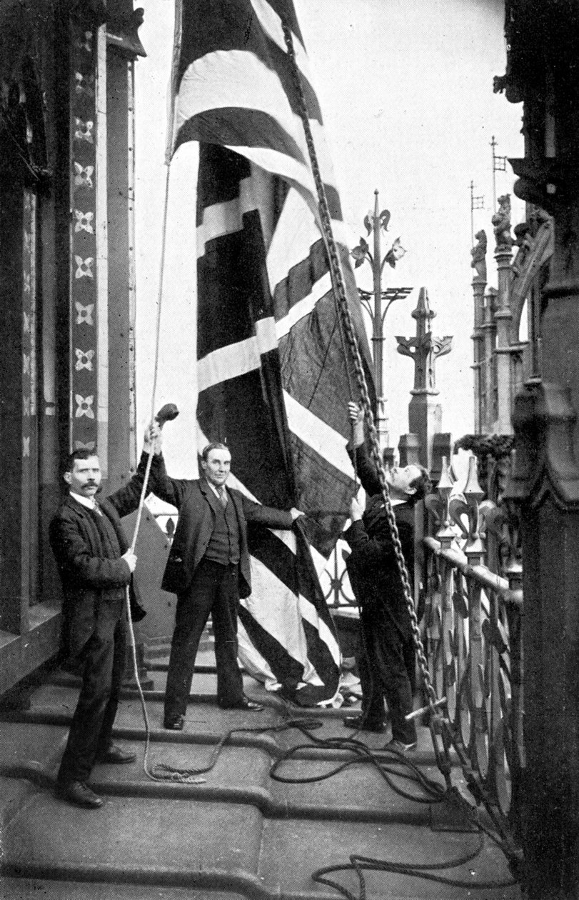 Hoisting the Union Jack, Houses of Parliament, Westminster, 1905 alkotó: Unbekannt
