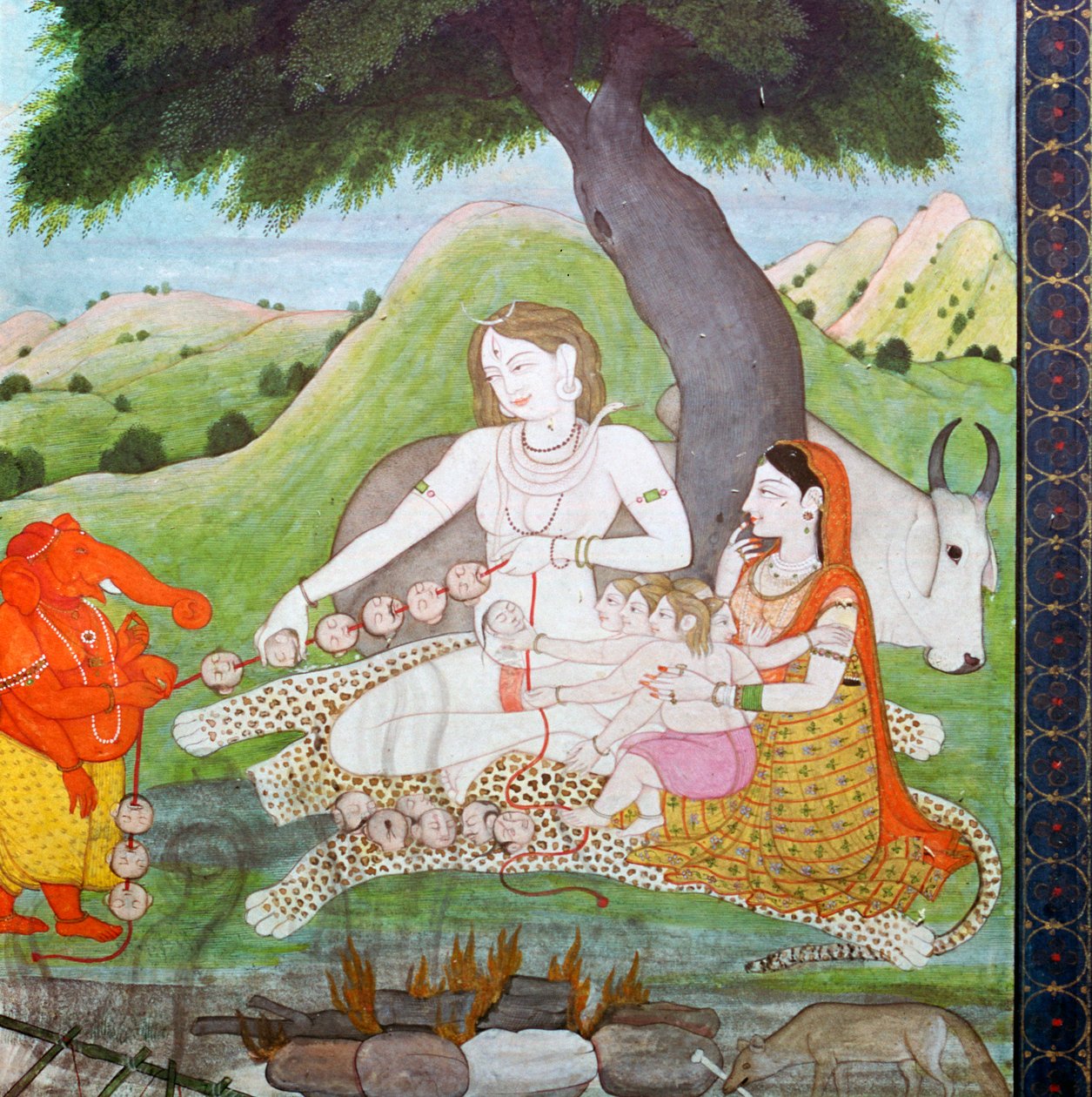 Szent család az égő földön, Shiva, Parvati és Ganesh bemutatásával, 19. század alkotó: Unbekannt