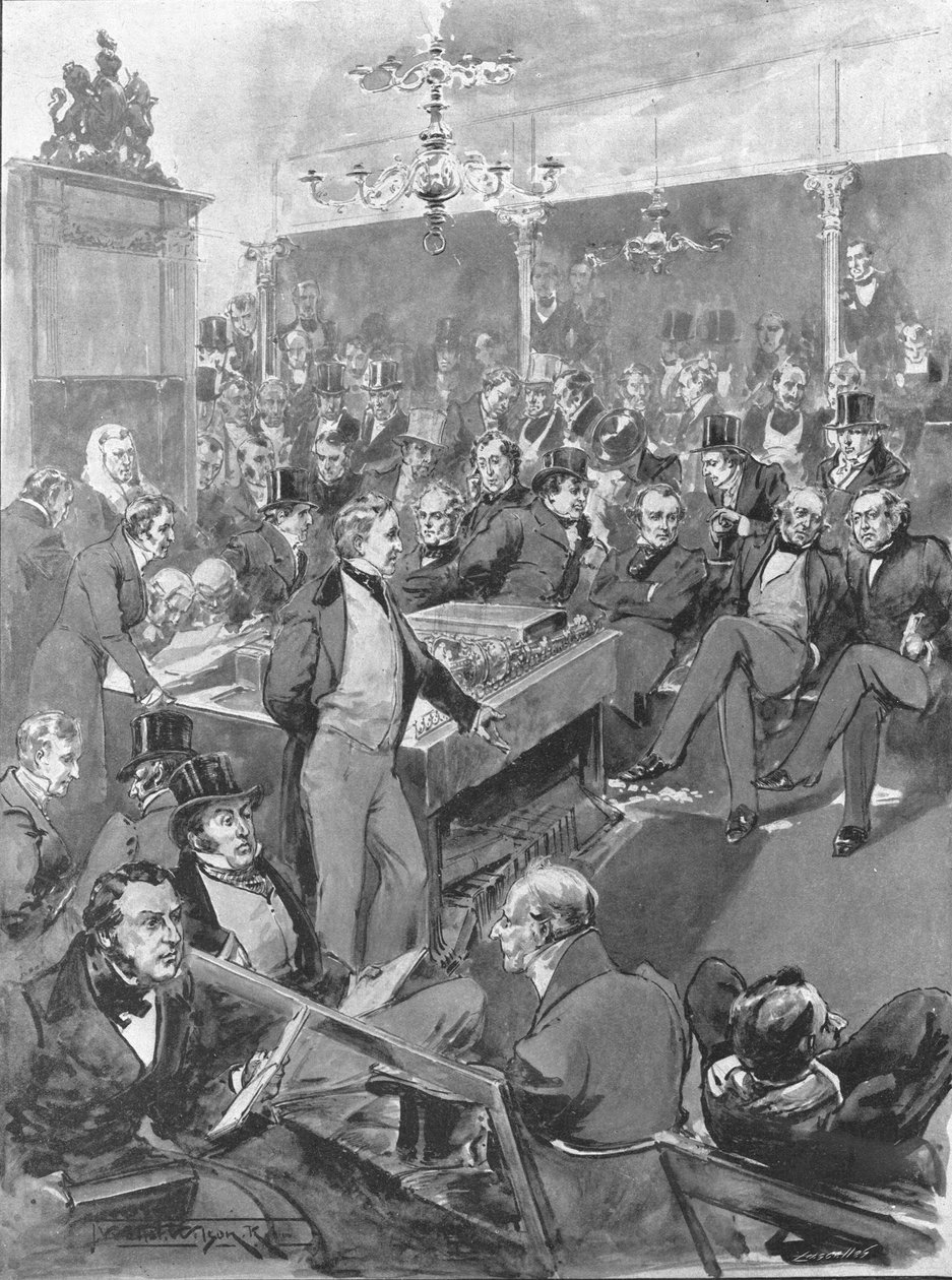 Alsóház, 1846: Robert Peel bejelentette, hogy áttér a szabadkereskedelmi elvekre..., 1901. alkotó: Unbekannt