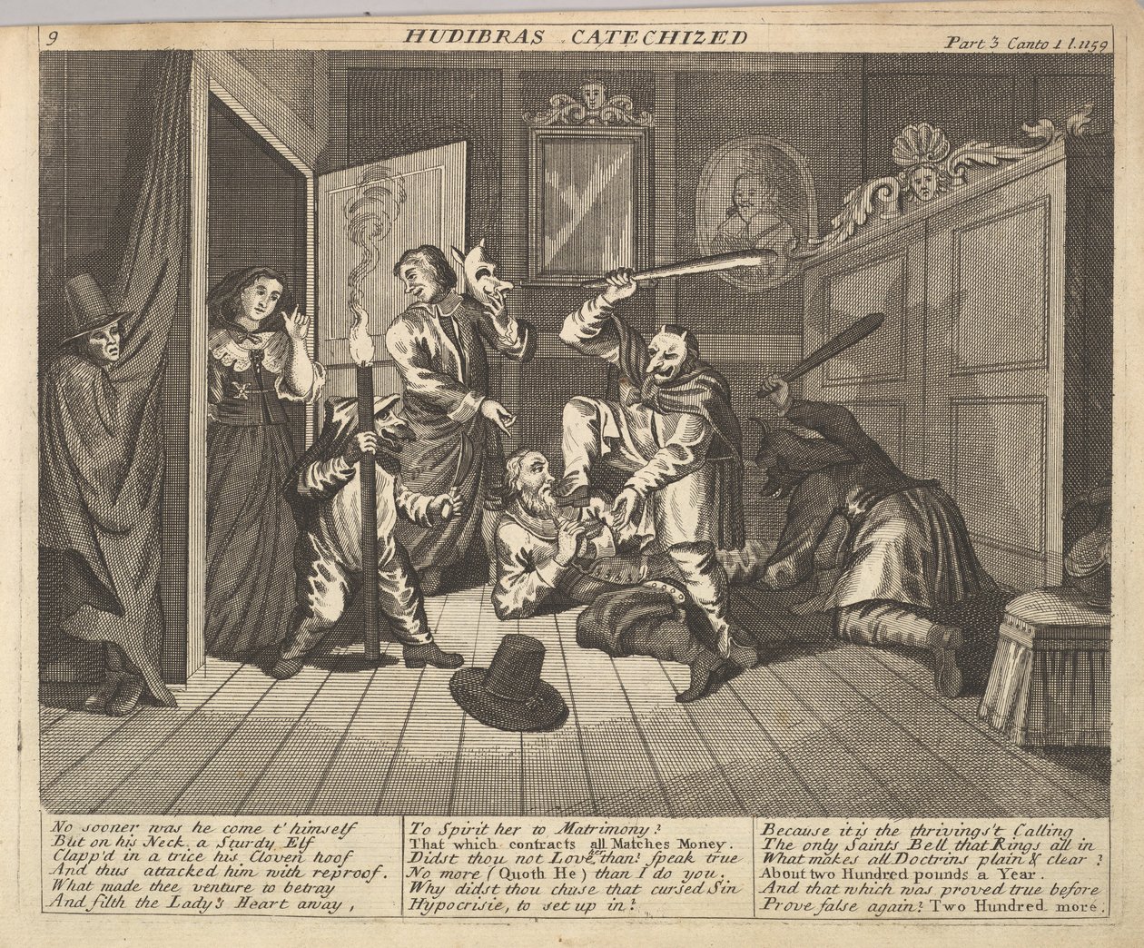 Hudibras katekizált 9. tábla: Illusztrációk Samuel Butlershez Hudibras, 1725-30. alkotó: Unbekannt