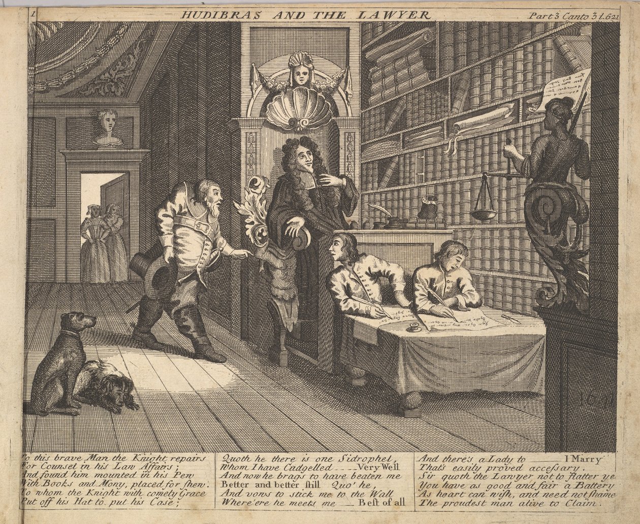 Hudibras és az ügyvéd 12. tábla: Illusztrációk Samuel Butlershez Hudibras, 1725-30. alkotó: Unbekannt