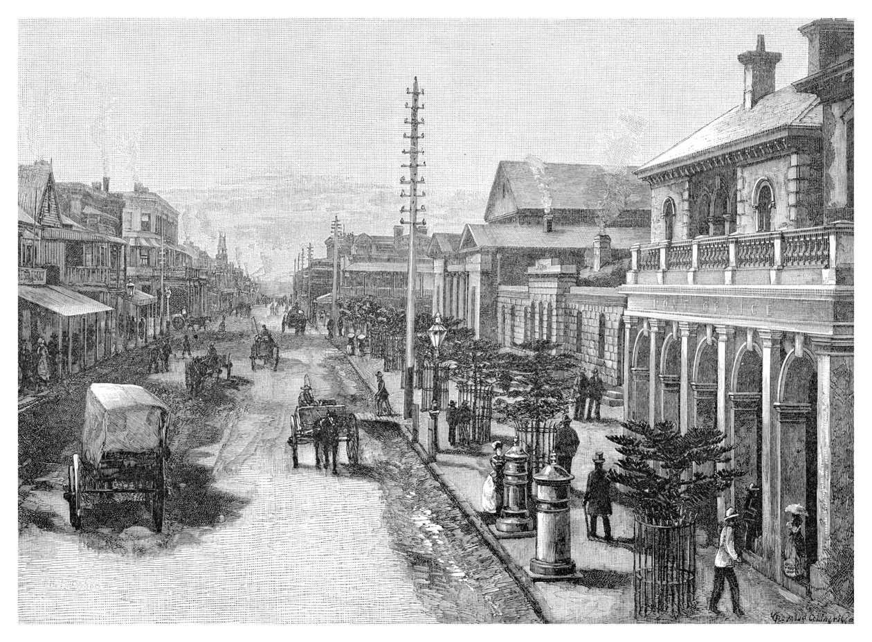 Hunter Street, Newcastle, Új-Dél-Wales, Ausztrália, 1886 alkotó: Unbekannt