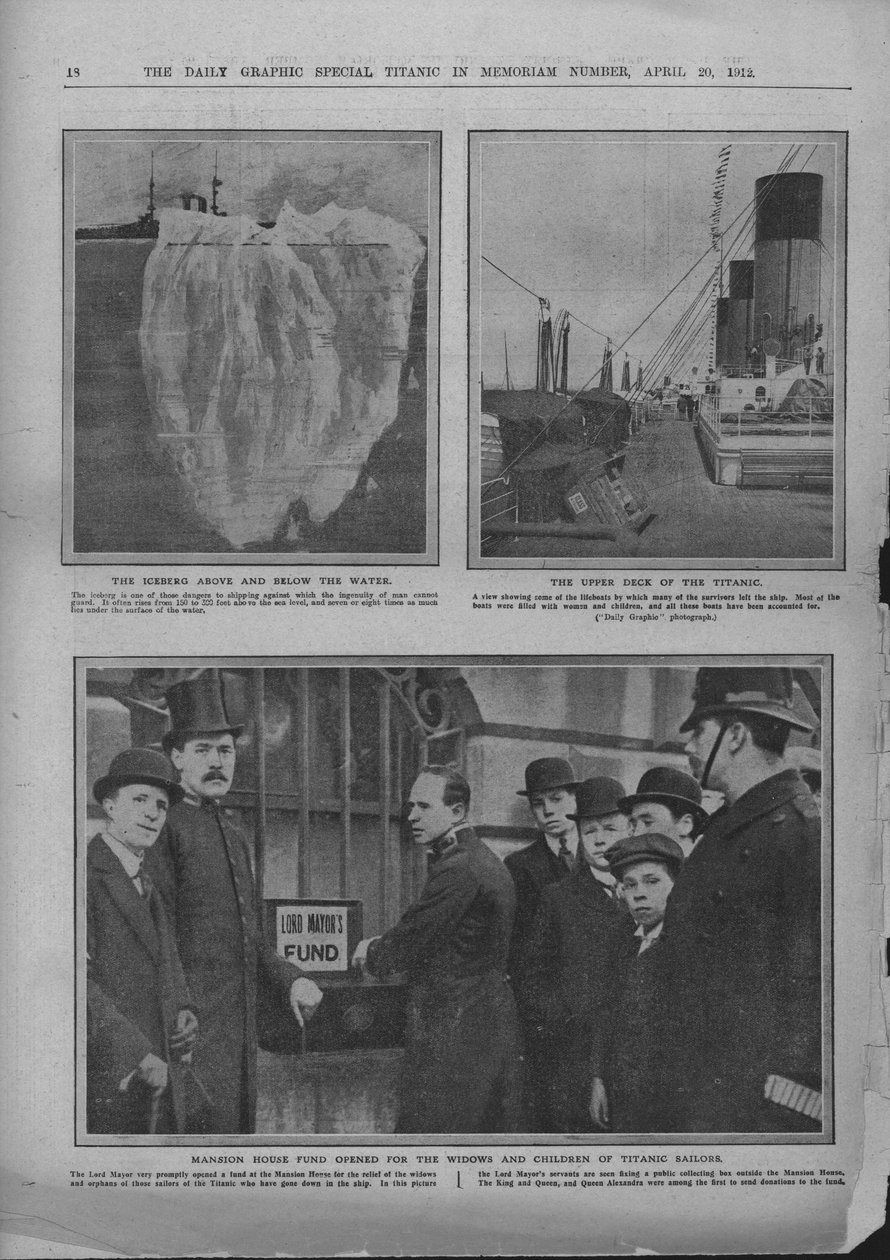 Jéghegy, a Titanic felső fedélzete és a Mansion House alapja, 1912. április 20. alkotó: Unbekannt