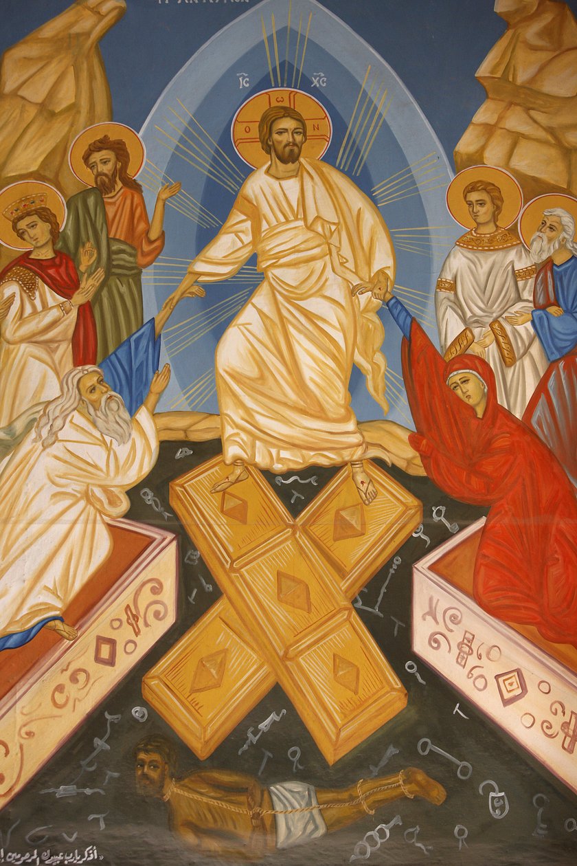 Ikon a Szent György ortodox templomban, Madaba: Krisztus feltámadása, Madaba, Jordanie alkotó: Unbekannt