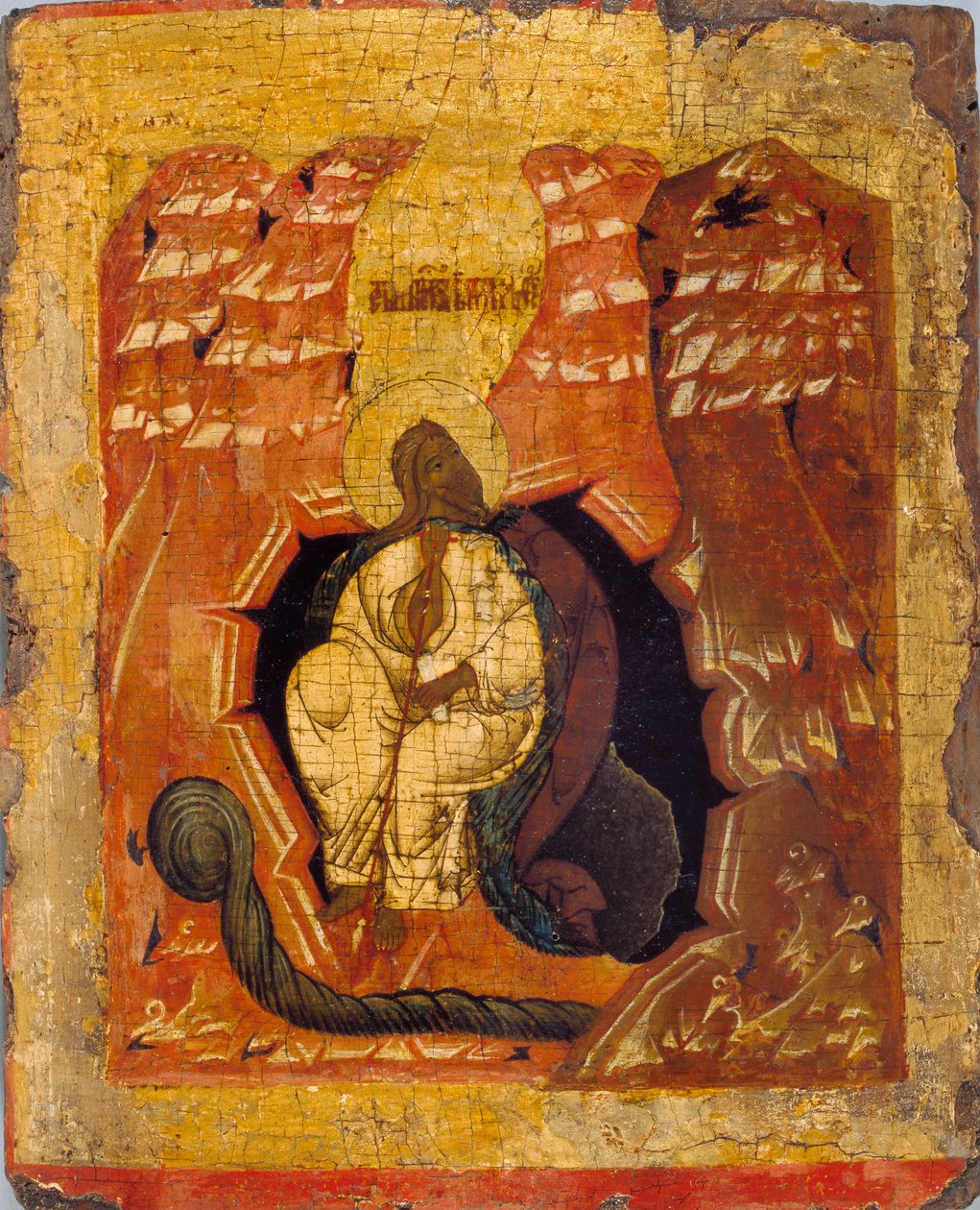 Illés ikon, akit egy varjú táplál, XV-XVI. század 1401-1600 alkotó: Unbekannt
