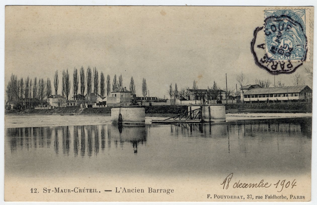 Ile de France, Val de Marne, Creteil: kilátás a régi gátról a Marne-on - 1904-es képeslap alkotó: Unbekannt