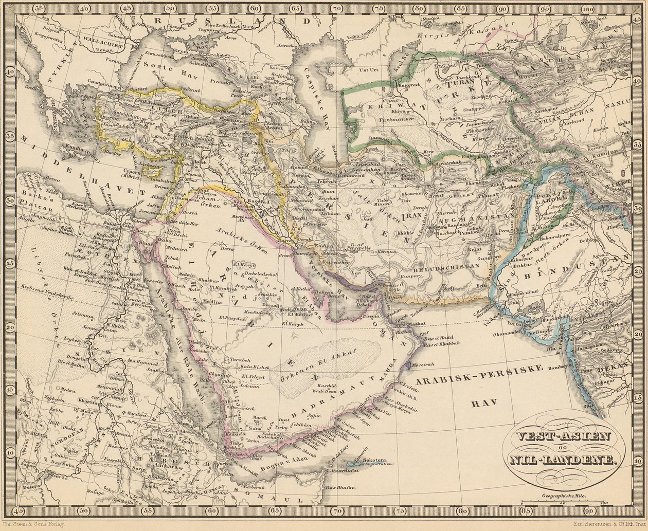 Az illusztráció ismeretlen szerző Atlas of All Parts of Earth című könyvéből származik, és Chr. Steen & Søn kiadja (Koppenhága, 1857) alkotó: Unbekannt