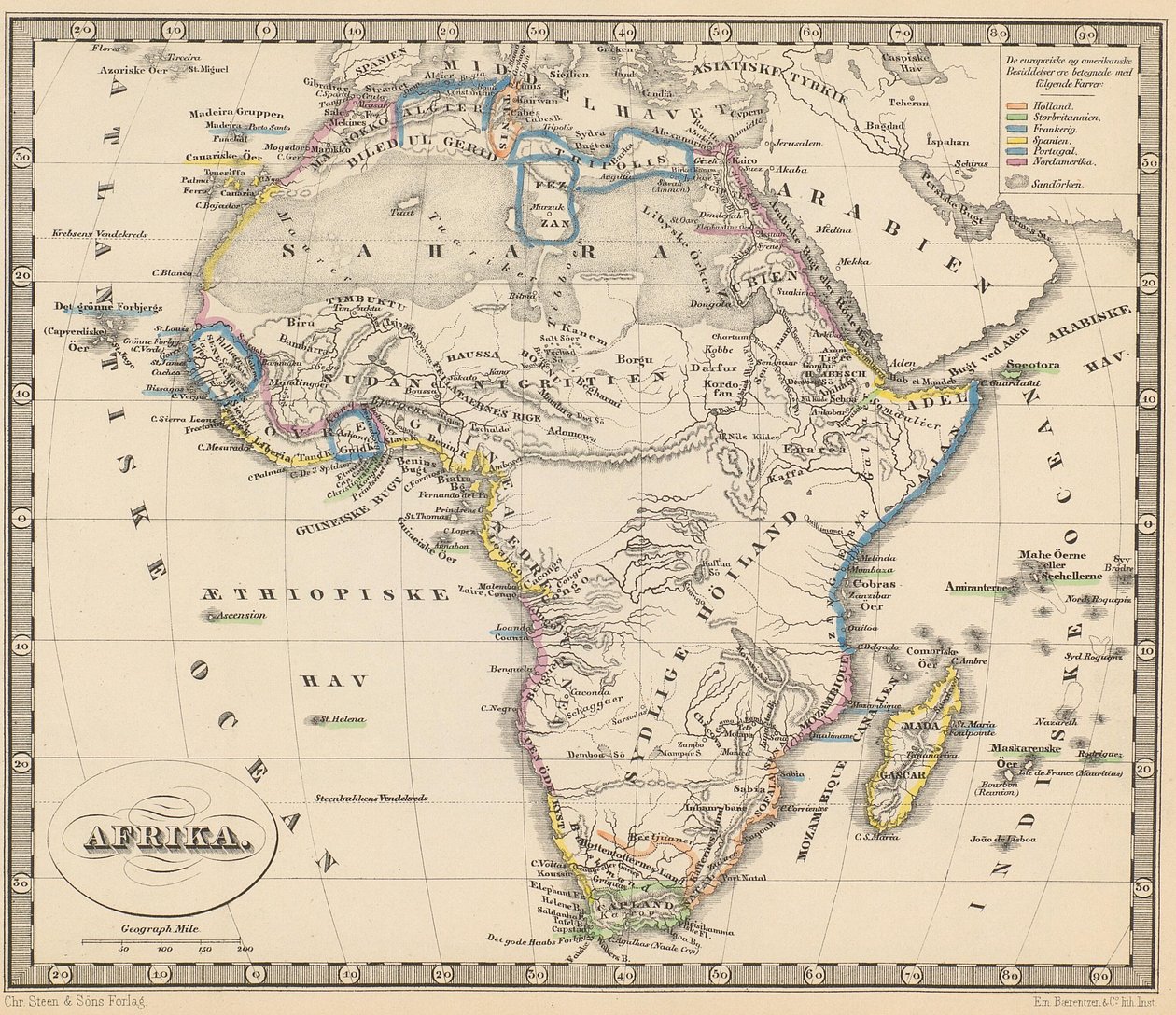 Az illusztráció ismeretlen szerző Atlas of All Parts of Earth című könyvéből származik, és Chr. Steen & Søn kiadja (Koppenhága, 1857) alkotó: Unbekannt