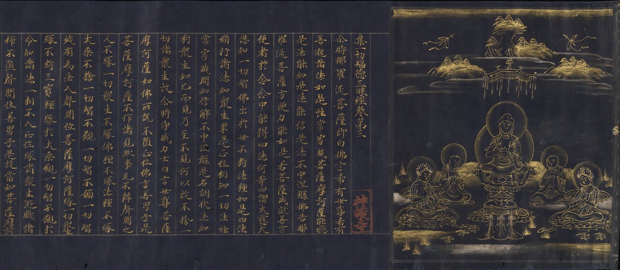 Illusztrált frontkép a felvilágosodás szútrájához a felhalmozáson keresztül...,c1150-85. alkotó: Unbekannt