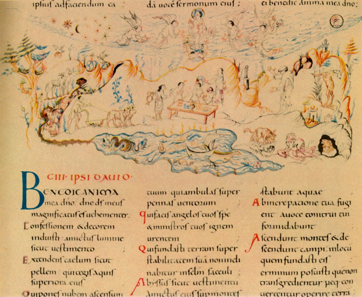 Illusztráció és szövegrész a 103. zsoltár, c1000-1050, 1947. alkotó: Unbekannt