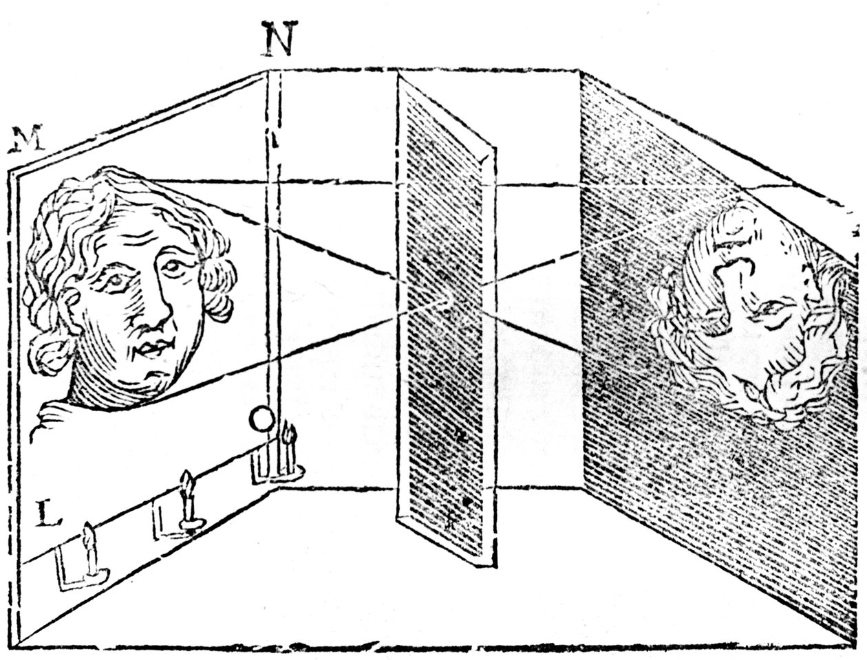 Illusztráció a camera obscura elvéről, 1671 alkotó: Unbekannt