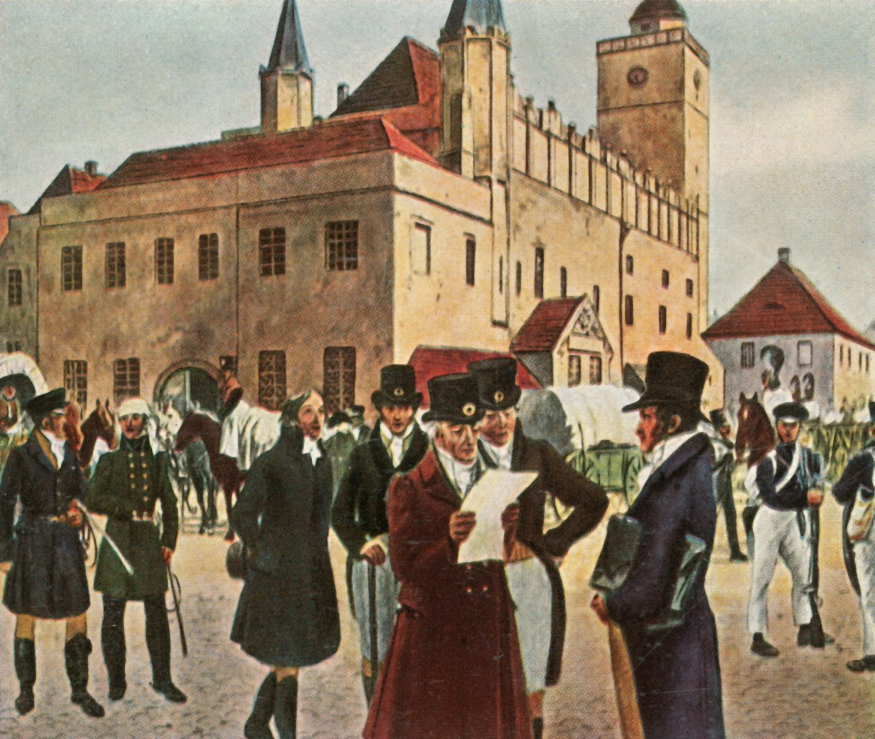 A sziléziai Reichenbach városháza előtt a tűzszünet idején, 1813, 1936. alkotó: Unbekannt
