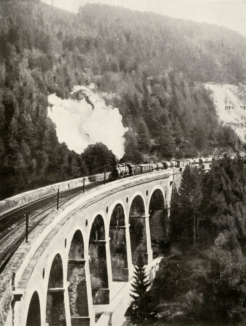 A Semmering-völgyben, Ausztriában. Egy jó vonat az íves Gamperl-viadukton át, 1935-36. alkotó: Unbekannt