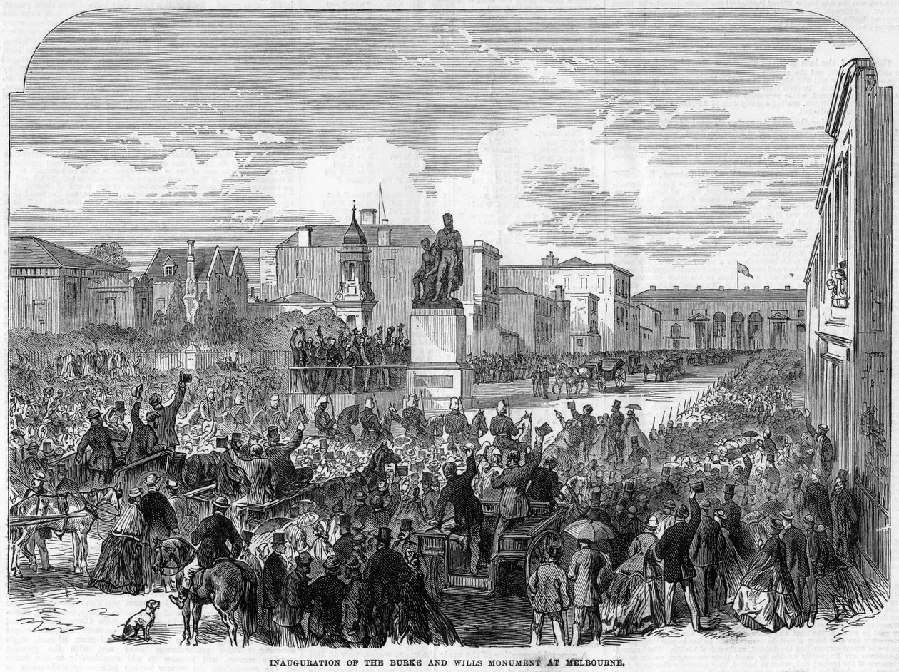 A Burke és Wills emlékmű felavatása Melbourne-ben, Ausztráliában, 1865 alkotó: Unbekannt