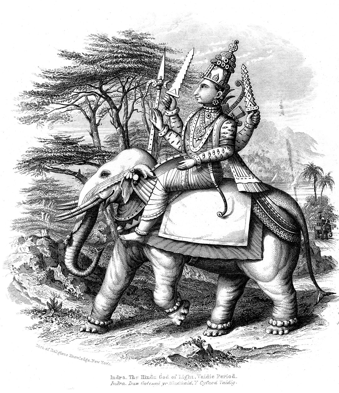 Indra, az indiai védikus istenek vezetője elefántján ülve, 1880 alkotó: Unbekannt