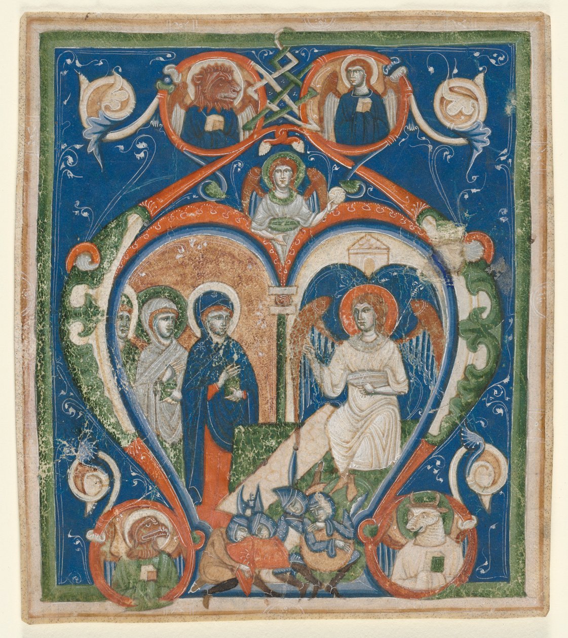 Initial A [ngelus Domini descendit] egy antifóniából: The Three Marys at the Tomb, 1280-1300. alkotó: Unbekannt