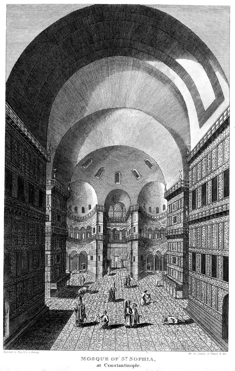 A Hagia Sophia belseje, Konstantinápoly, metszet, 1815 alkotó: Unbekannt