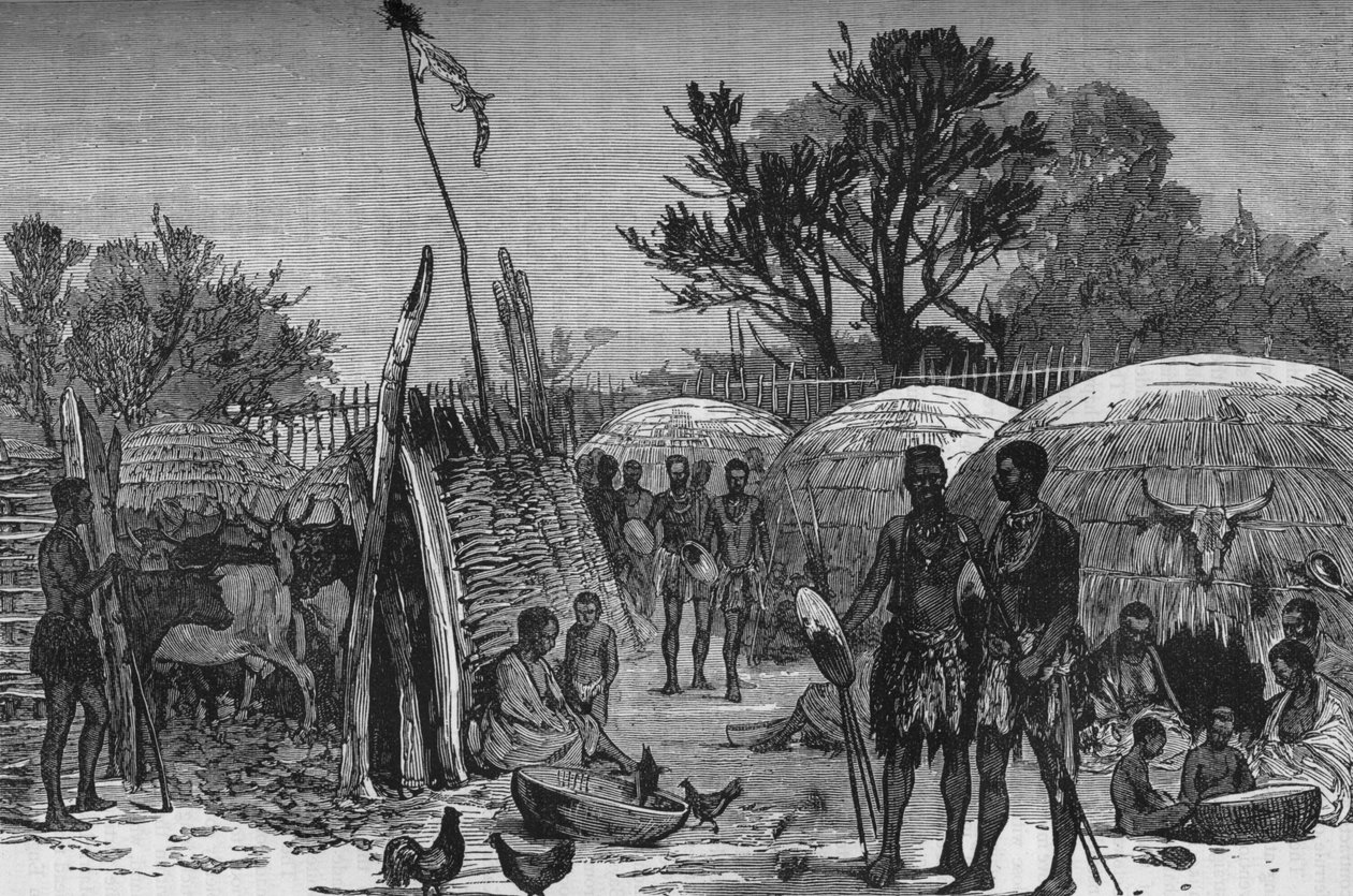 Egy Zuli Kraal belseje a Tugela folyón, 1880 alkotó: Unbekannt