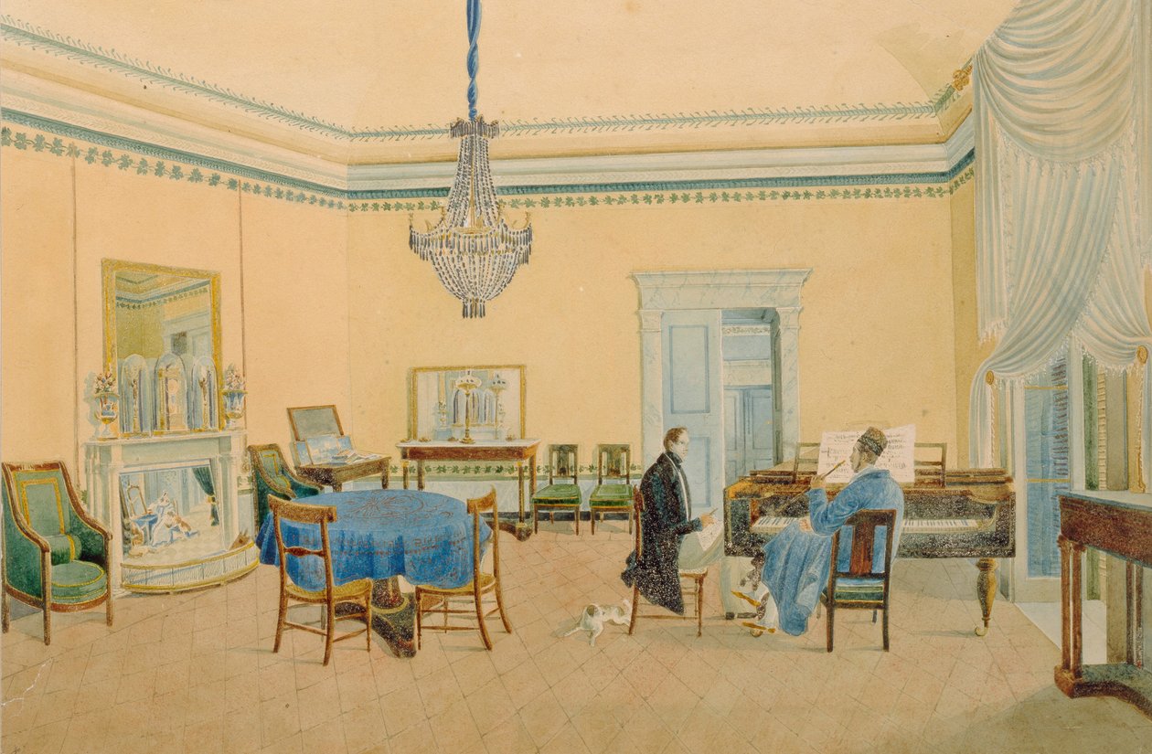 Belső figurákkal. A zeneszoba, 1830-1839 alkotó: Unbekannt