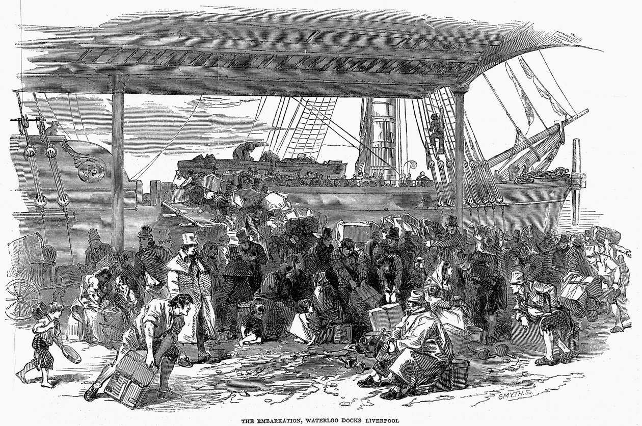 Ír emigránsok Amerikába indulnak a Waterloo Docksban, Liverpoolban, 1850 alkotó: Unbekannt