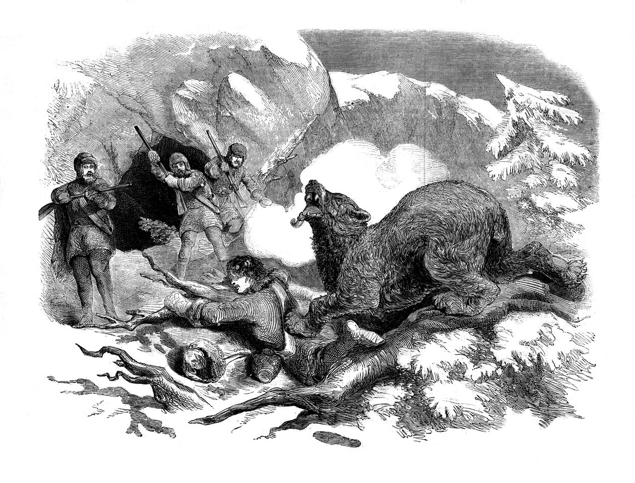 Jack Curlings szűk menekülés egy vad medve elől, 1855 alkotó: Unbekannt