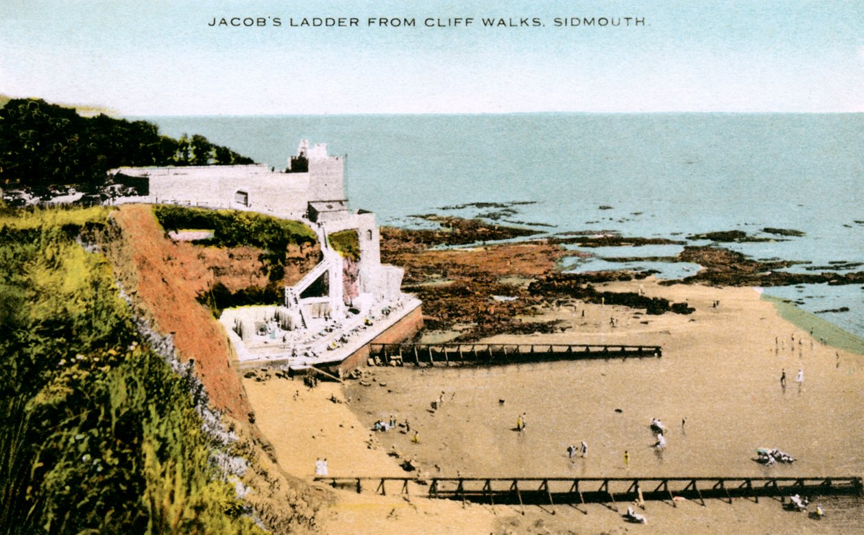 Jacobs Ladder, ahogy a Cliff Walksból, Sidmouth, Devon, XX. század eleje alkotó: Unbekannt