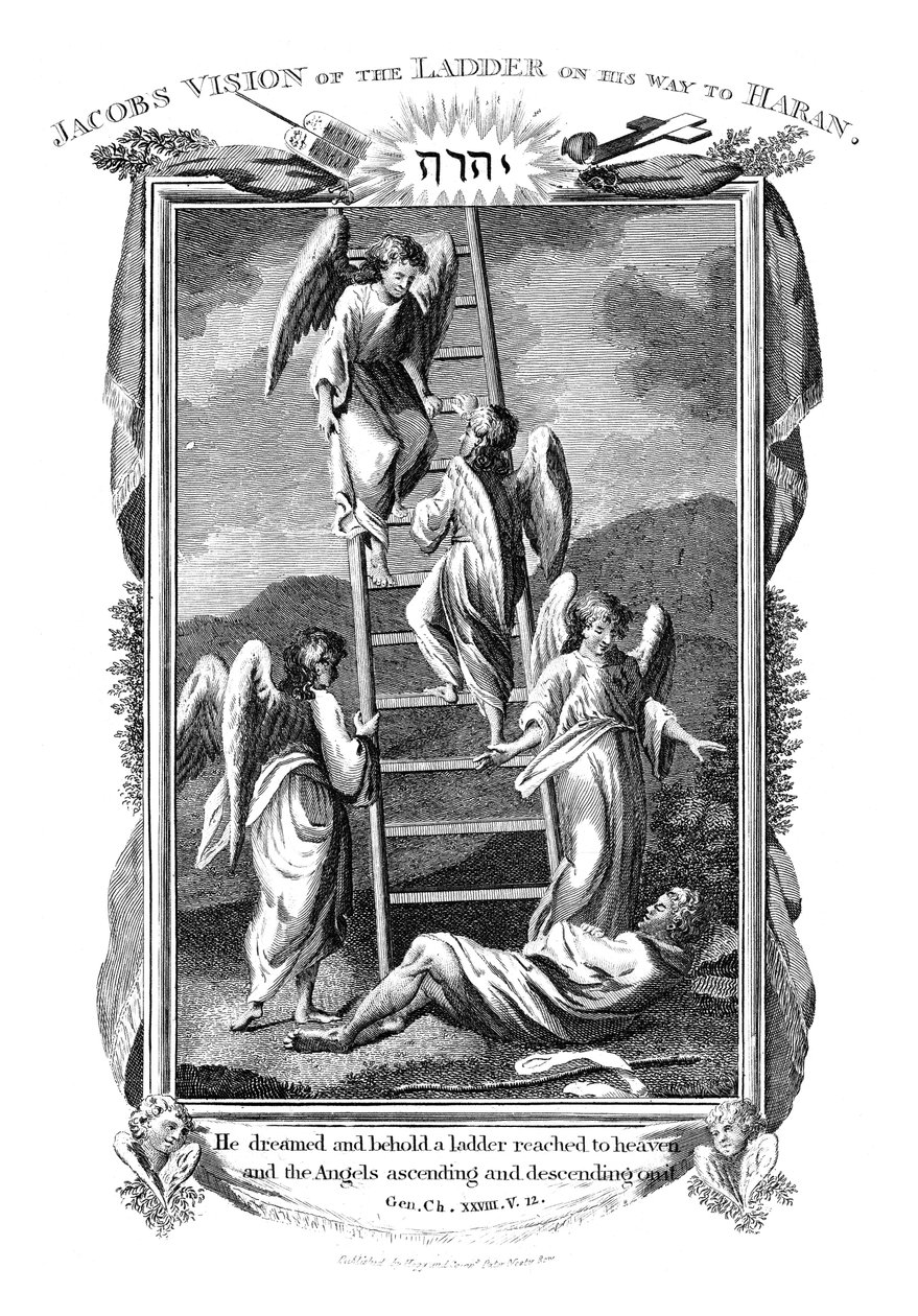 Jacobs angyalokról álmodik, akik fel- és leszállnak a létrán a mennybe, c1808 alkotó: Unbekannt