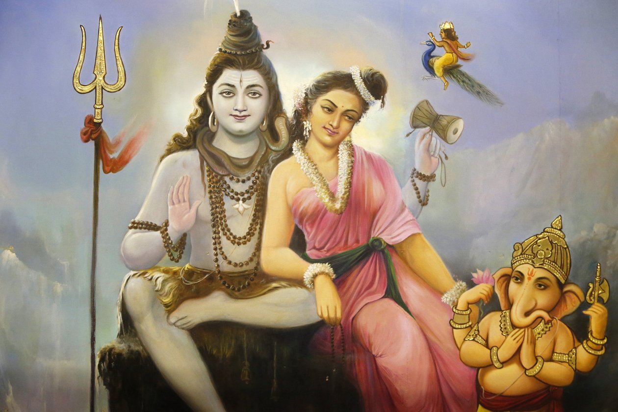 Jalaraam Prayer hindu templom, Leicester. Fresc dedikálja Shiva, Parvati és Ganesha. Egyesült Királyság alkotó: Unbekannt
