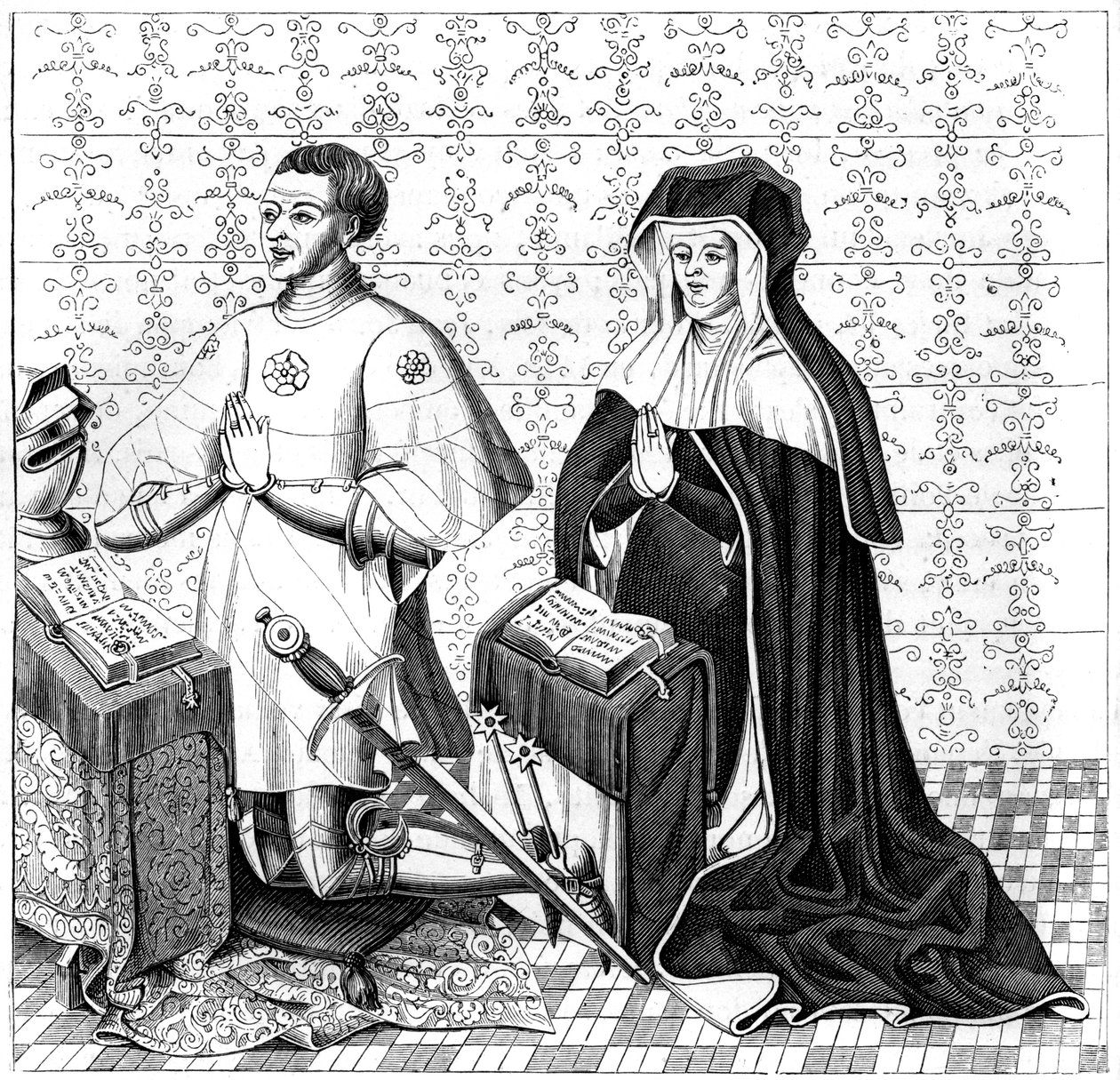Jean Jouvenel des Ursins, felesége, Michelle de Vitry imádkozik, 14. vagy 15. század 1849. alkotó: Unbekannt