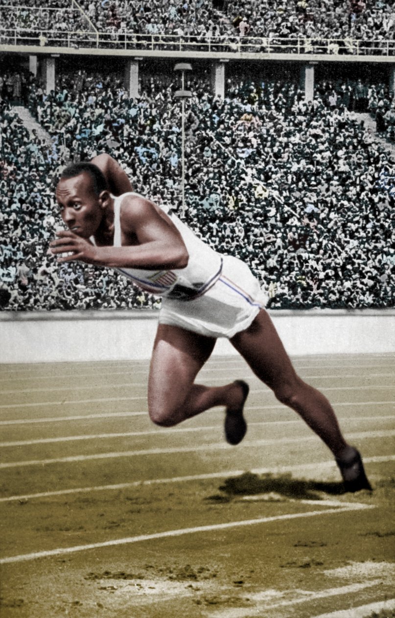 Jesse Owens a 200 méteres rajtnál a berlini olimpián, 1936 alkotó: Unbekannt