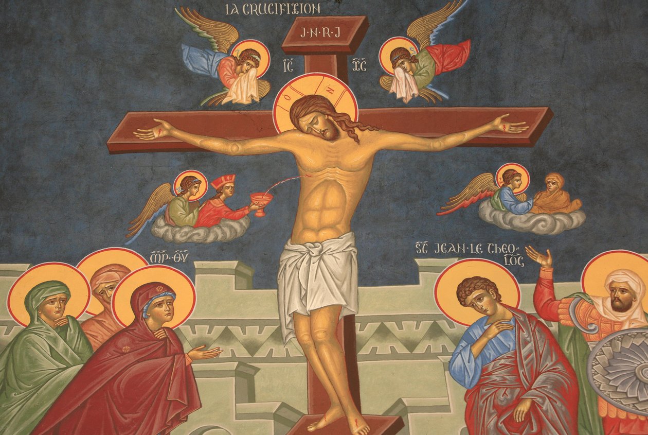 Jézus kereszthalála. Saint-Antoine-le-Grand ortodox templom Saint-Laurent-en-Royans Franciaország alkotó: Unbekannt