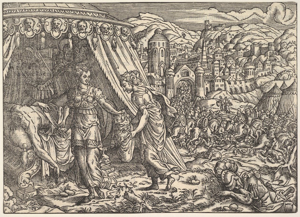 Judith és Holofernes, Bibliából, Frankfurtból, 1564. alkotó: Unbekannt