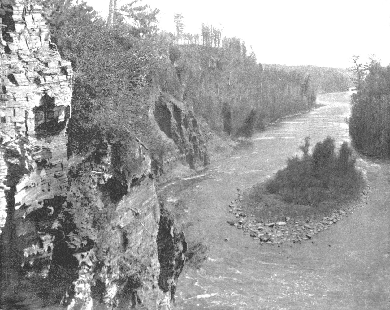 Kaministiquia folyó, a Kakabeka-vízesés alatt, Kanada, 1900 körül. alkotó: Unbekannt