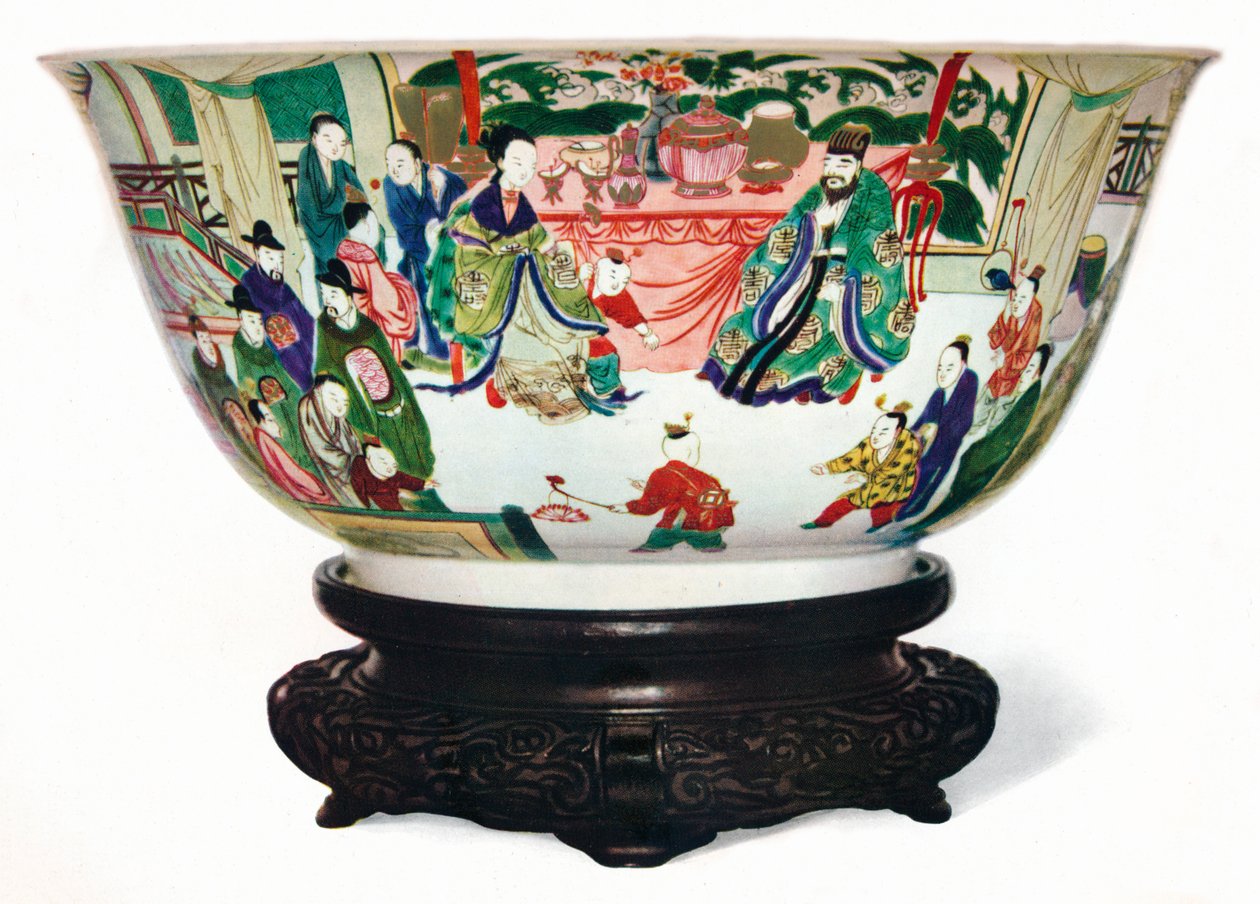 Kangxi Period Famille Verte tál a császári udvar jelenetével, kínai, 1705 alkotó: Unbekannt