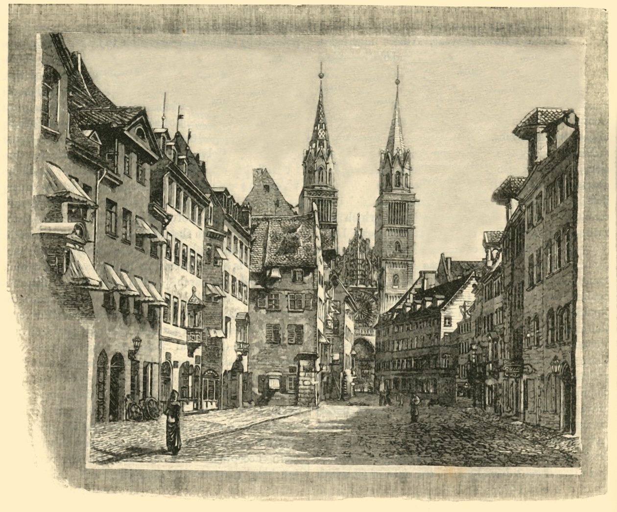 Karolinen-Strasse és Szent Lőrinc-templom, Nürnberg, 1890. alkotó: Unbekannt