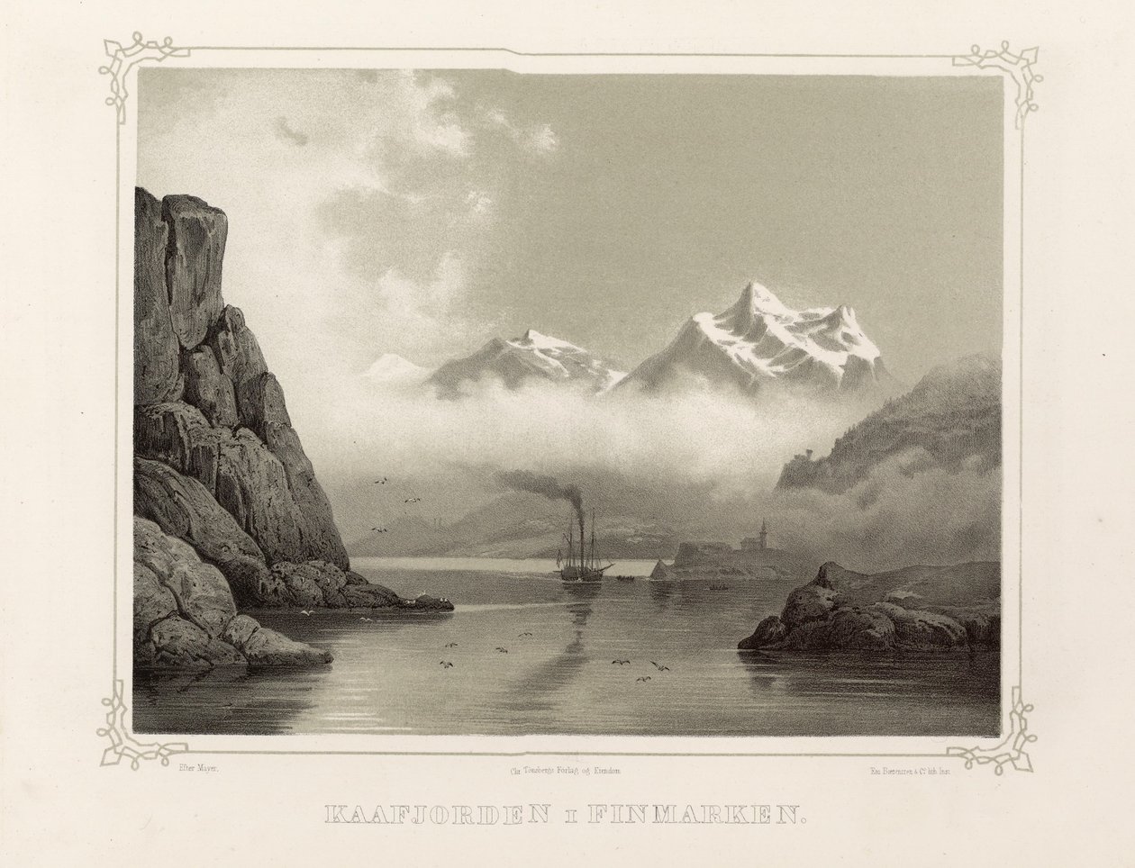 Kåfjord Finmarkban. Az illusztráció Asbjørnsen, P.Chr. Norvégia ábrázolva rajzokkal című könyvéből származik. Kiadja Chr. Tønsberg (Norvégia 1848). alkotó: Unbekannt