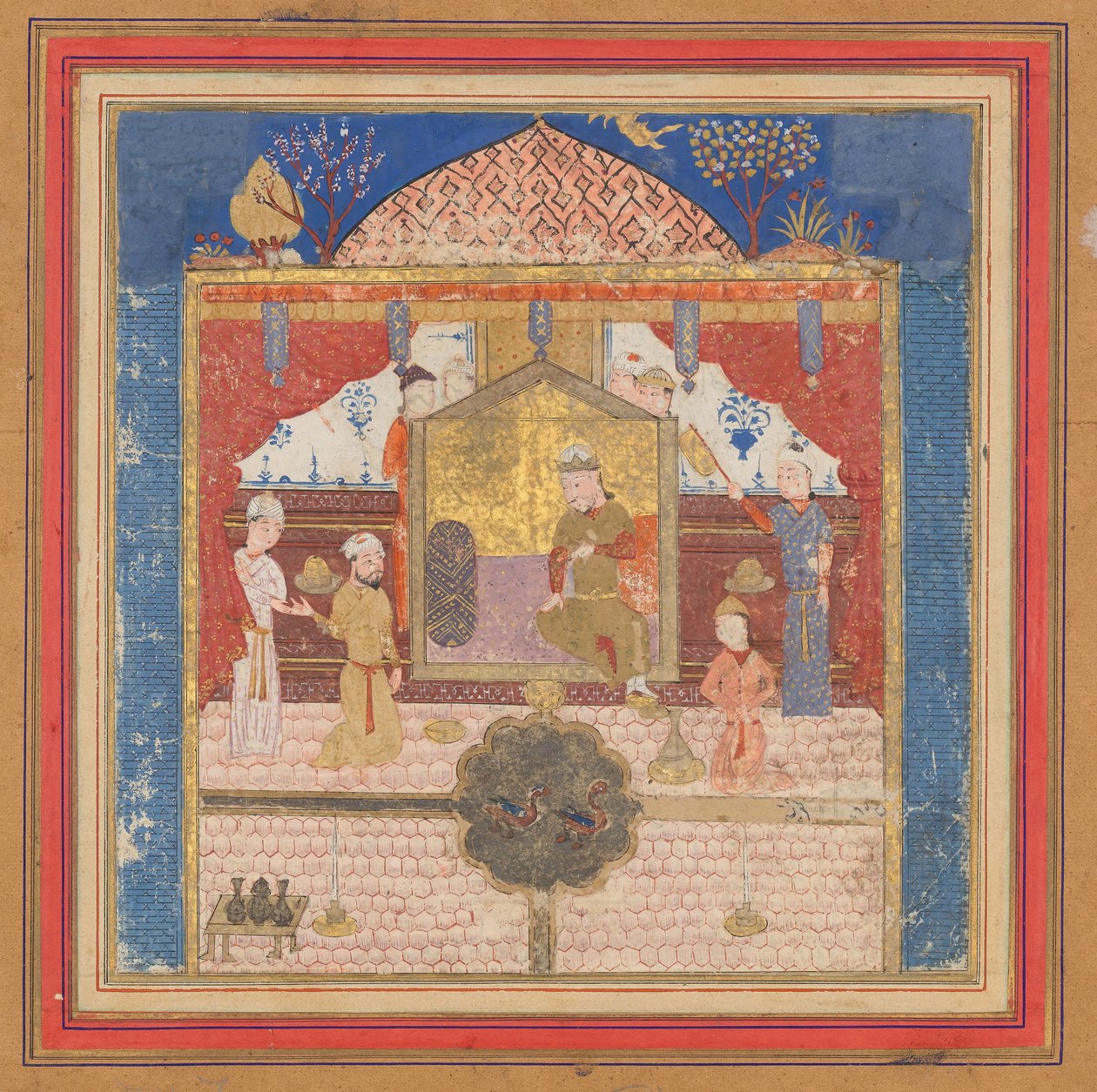 Khusrau Parveez apja előtt, Hurmuzd, Folio egy Shahnamából..., kb. 1430-40. alkotó: Unbekannt