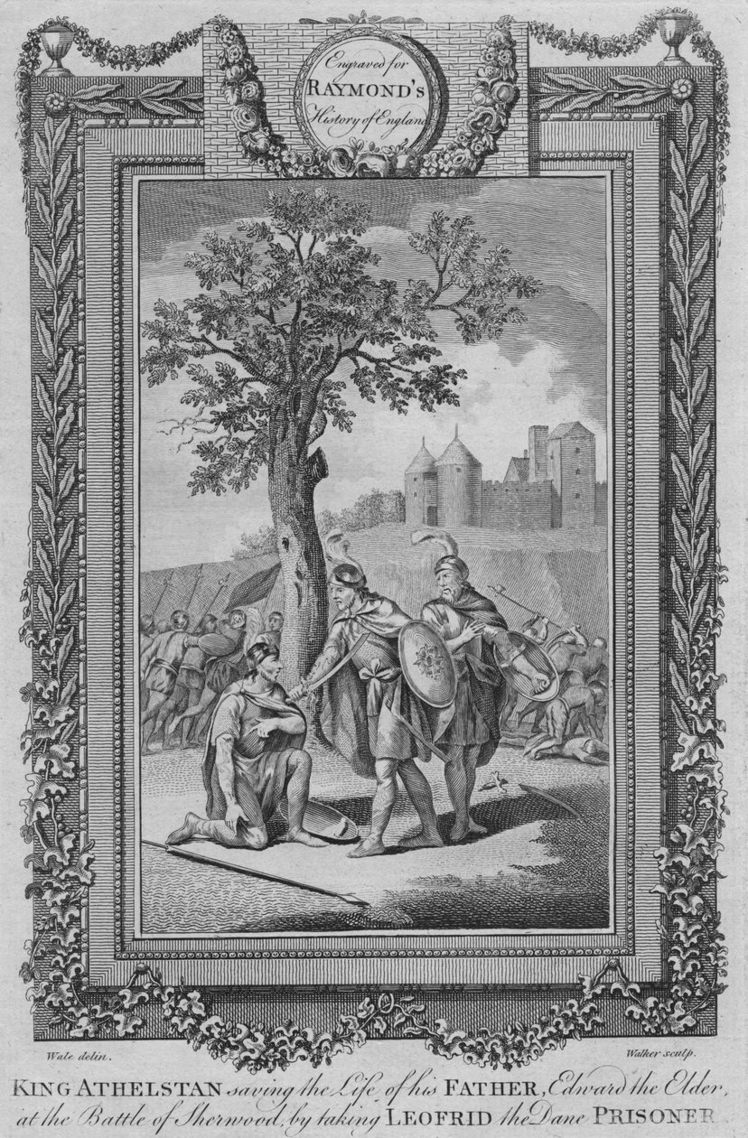 Athelstan király megmentette apja, idősebb Edward életét a sherwoodi csatában, 1787 alkotó: Unbekannt