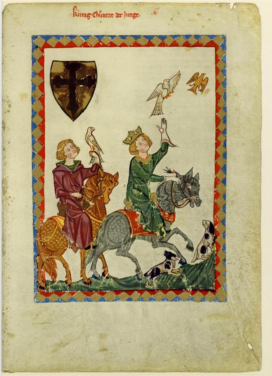 Ifjabb Konrád király a Manesse-kódexből, 1305 és 1340 között alkotó: Unbekannt