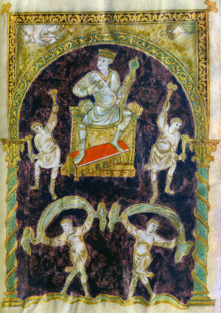 Dávid király trónoló, táncosok, 9. század vége 890-900, St Gall apátság alkotó: Unbekannt
