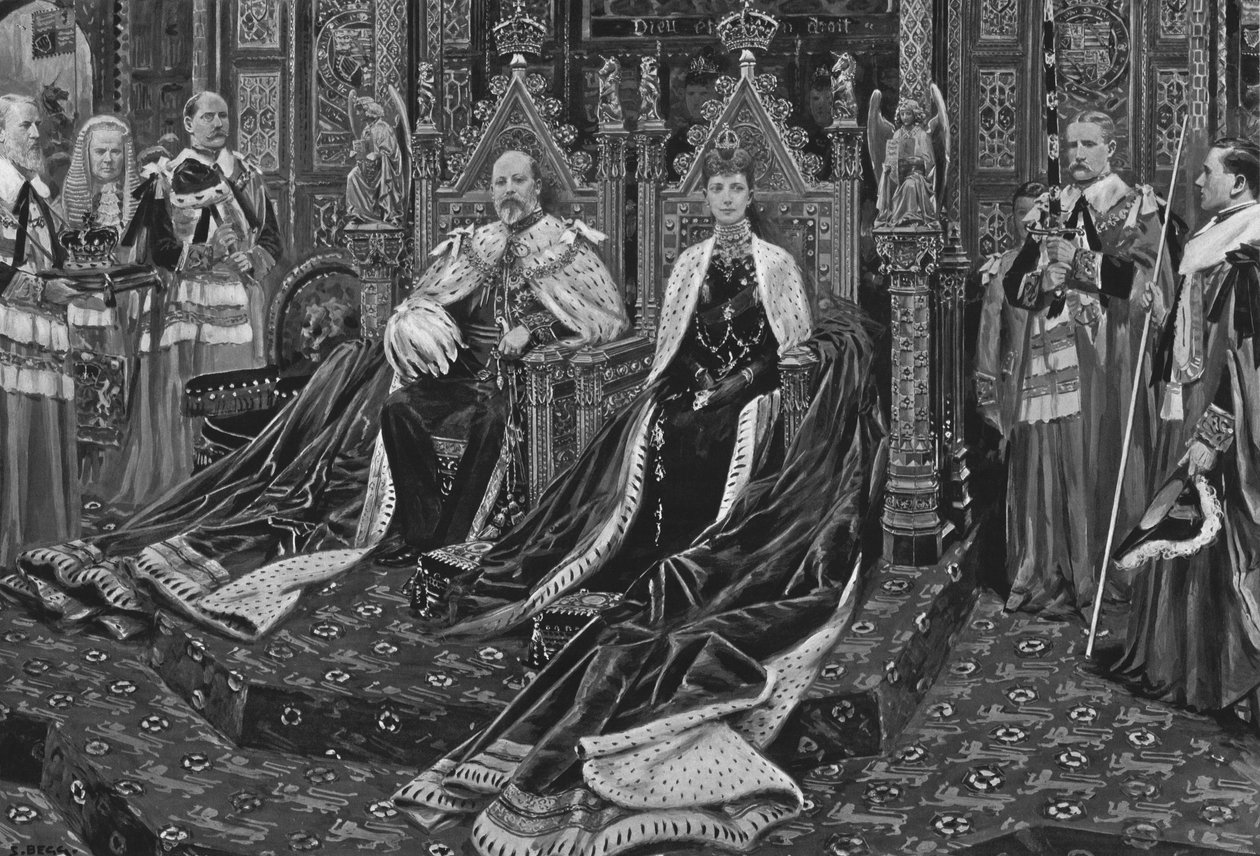Edward király VII. És Alexandra királynő Őfelsége első parlamentjének megnyitóján, 1901-ben. alkotó: Unbekannt