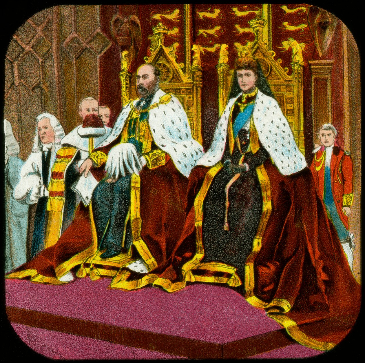 VII. Edward király és Alexandra királynő, a Parlament állami megnyitója, Westminster, 1902-1909 alkotó: Unbekannt